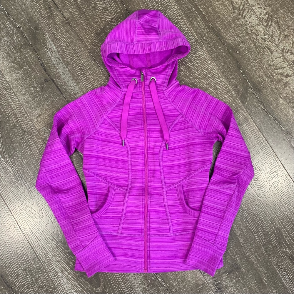 Athleta Full Zip Hoodie Jacket Neon Purple Space Dye Stretch XS Thumbholes